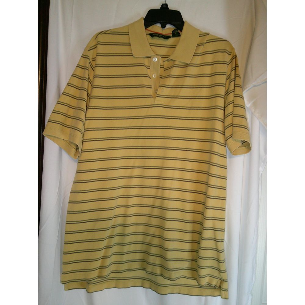 Vintage Eddie Bauer Classic Yellow Striped Cotton Polo Shirt Casual Golf Large